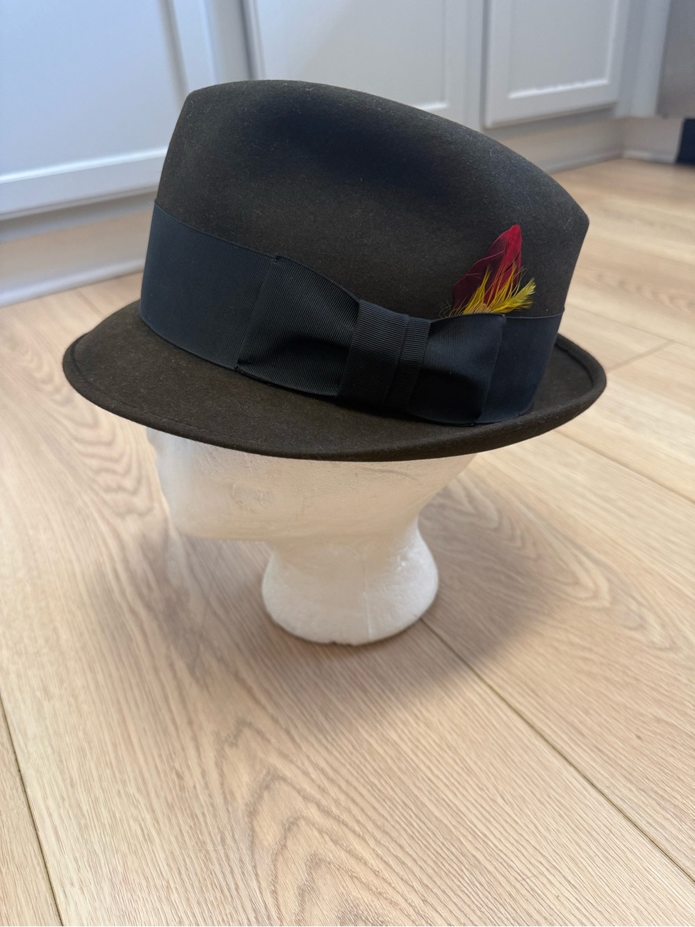 Vintage 1950’s “Perfect Hat Company “ Black/Olive Fur Felt Fedora Size 6 7/8